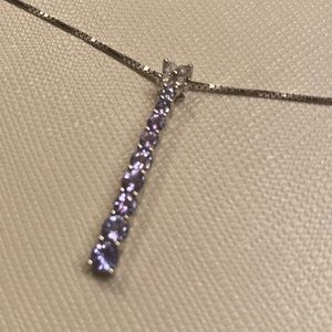 14k White Gold Tanzanite and Diamond pendant